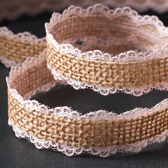 3/4" x 5yd. Faux Burlap & Lace Ribbon by Celebrate It® Classic
